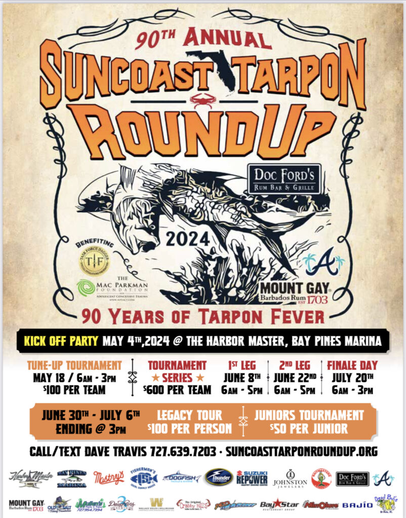 Poster advertisement for the 90th Annual Suncoast Tarpon Roundup